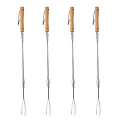 Set of 4 Extendable BBQ Grill Forks Stainless Steel for Outdoor Roasting
