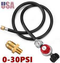 BBQ 4FT 0-30PSI Adjustable High Pressure Propane Regulator with Hose & PSI Gauge