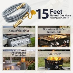 15FT 3/8″ ID Natural Gas Hose – Durable PVC Rubber, Quick Connect for Grills & H