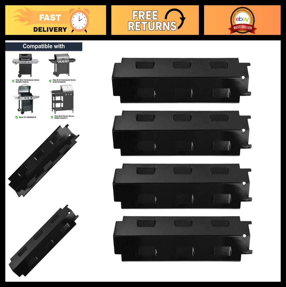 Gas Grill Replacement Heat Plates 14.625″ x 4.25″ – Porcelain Steel, 4-Pack