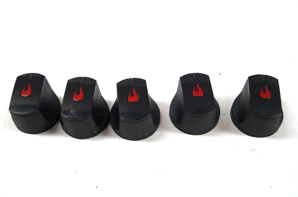 LOT (5) CharBroil Gas Grill Knob Set Genuine OEM Black Red Plastic WORKING B133