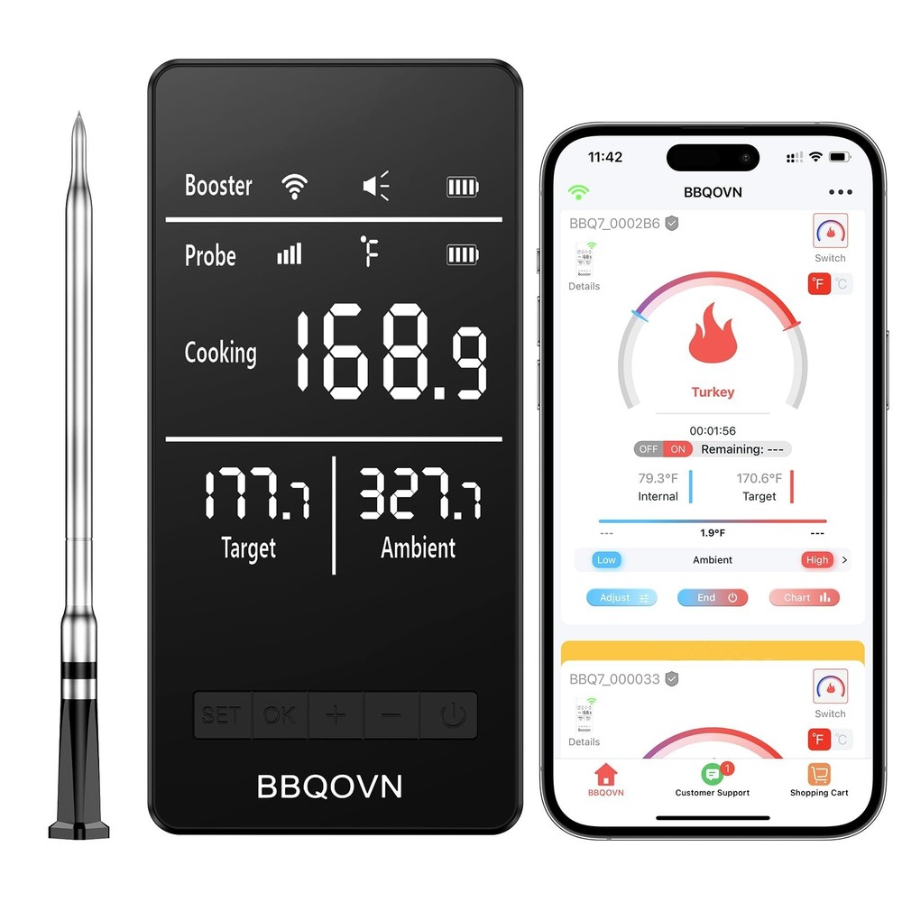 Smart WiFi Wireless Meat Thermometer Unlimited Range 7 NIST Cert.Sensors Accu…