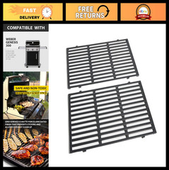 2 Pack 19.5″ Cast Iron Grill Grates for Genesis 300 Series, Replacement Parts