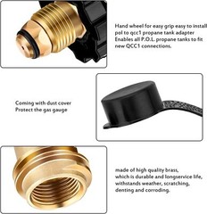 2X-Upgraded POL Propane Adapter with Gauge Converts POL LP Service Valve to QCC1