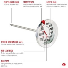Escali AH1 Stainless Steel Oven Safe Meat Thermometer, Extra Analog Silver
