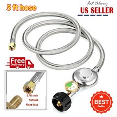 5 FT Propane Regulator Hose Low Pressure with Gauge BBQ Grill for Gas Pit Stove