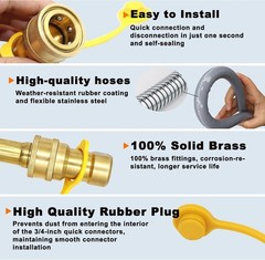 Natural Gas Hose 12ft Brass Quick Disconnect for Grills Ovens Patio Heater