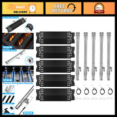 5 Grill Heat Plates & Burner Tubes Set with Igniter Electrode for Gas Grills