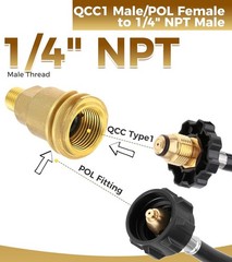 QCC1/POL Propane Gas Hose Fitting Adapter With 1/4″ NPT Coupler Brass Set