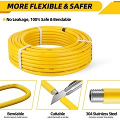 Thoupets 100Ft 1/2 Csst Gas Line 1/2In Natural Flexible Gas Line 2 Male Adapter