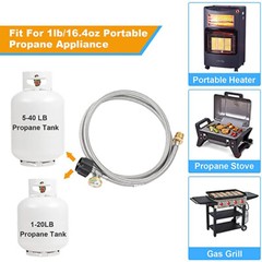 6FT Stainless Braided Propane Adapter Hose + Gauge 1lb to 20lb Propane Converter