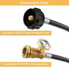 12 FT Propane Extension Hose with Gauge, Leak Detector Replacement Propane Hose