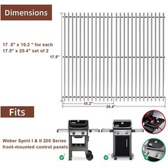 QuliMetal 17.5″ 9MM 304 Stainless Steel Cooking Grates for Weber Spirit E-210…