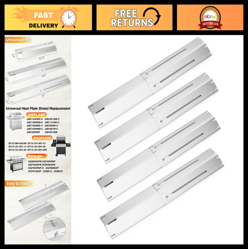 Universal BBQ Heat Tents – Stainless Steel Adjustable Flame Tamers, 4 Pack