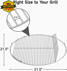 Hinged Grill Grate 21.5in for Weber 22in Charcoal Grills Kettle Performer