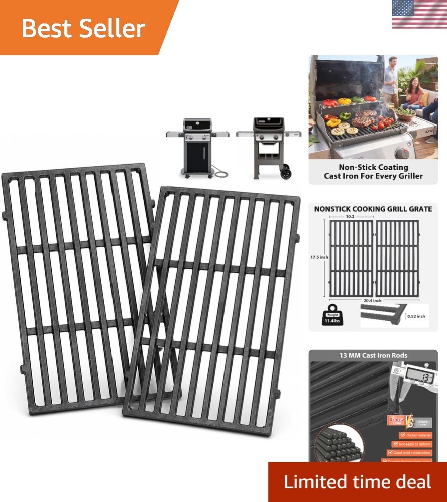 Sear Like a Pro! 2-Pack Cast Iron Grill Grates for Weber Spirit 200 Gas Grills