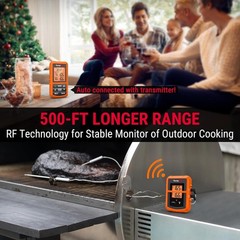 TempPro TP20 500FT Wireless Meat Thermometer with Dual Standard, Orange