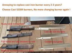 SS304 13 3/4“ Heavy Duty Cast Stainless Steel BBQ Grill Burners Replacemen