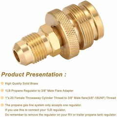 1LB Propane Tank Cansiter Regulator Adapter Connect to 3/8″Male Flare 5/8″-18UNF