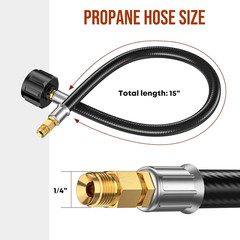 RV Propane Tank Hose 15 Inch QCC1 to 1/4 Male Flare 2 Pack BBQ Gas Replacement