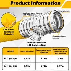 Flexible 70ft 3/4″ Natural Gas Hose & CSST Tubing Conversion Kit, 2 Male Adapter