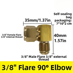 Gas Fired Heater Elbow 3/8 Female Inverted Flare x Male Flare 90 Degree Brass