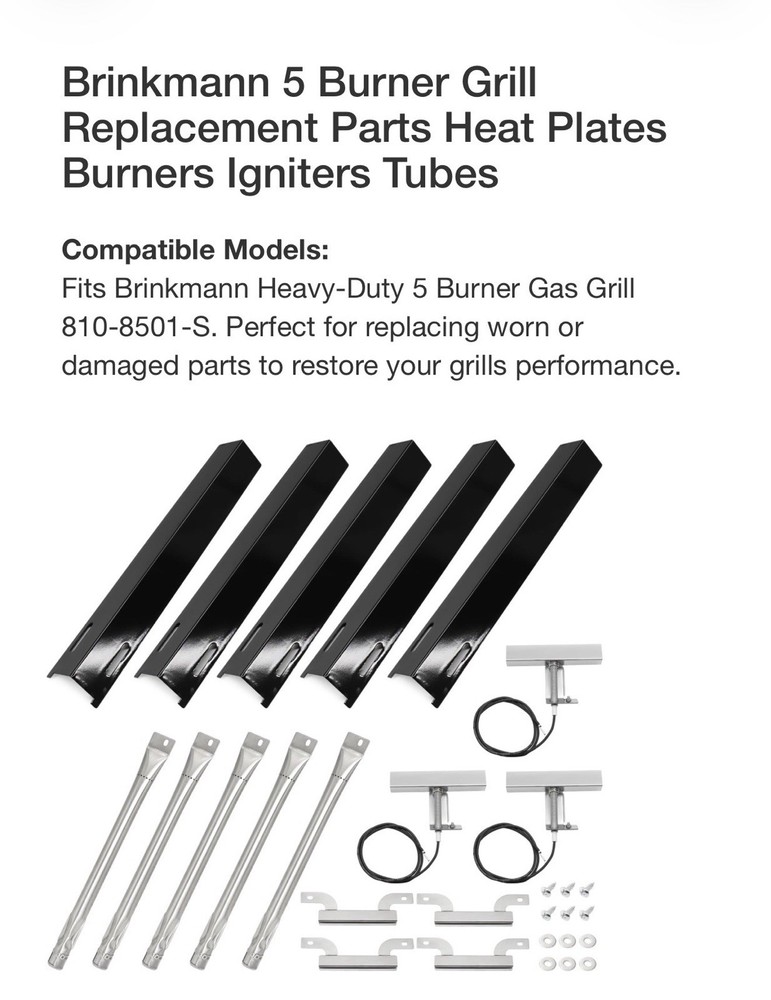Brinkmann 5 Burner Grill Replacement Parts Heat Plates Burners Igniters Tubes