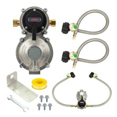 Upgraded RV Propane 2-Stage Auto Changeover Regulator with Hoses & Gauge – Dual