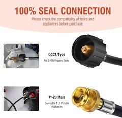 12 feet (144in) QCC1 / Type1 LP Propane Tank Adapter Hose Allows Tabletop Grills