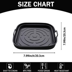 Silicone Square Air Fryer Liners Collapsible Basket Oven Pot Grey 8 Inch Tool