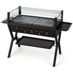 Stainless Steel Barbecue Charcoal Grills with Wind Guard & Seasoning Racks
