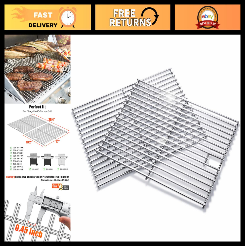 17″ Stainless Steel Grill Grates Replacement – 2 Pack for 4 & 5 Burner Gas Grill