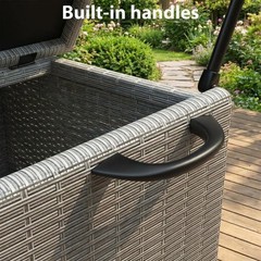 Outdoor Wicker Storage Box, PE Rattan Patio Storage Chest with Steel Frame, W…