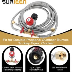 2 Way 0-20 PSI Adjustable Propane Regulator with 8ft Hose/Orifice Fitting Set