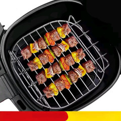 Stainless Steel Air Fryer Grill Rack with Skewers, Double Layer Tray Set, Multi-
