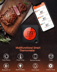 BFOUR Meat Thermometer Wireless Bluetooth, LCD 2 x Probes, 2 Probes Black