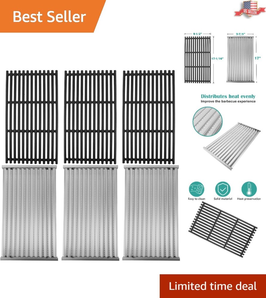 3-Pack Cast Iron & Stainless Steel Grates/Emerger Plates for Charbroil 4 Burners