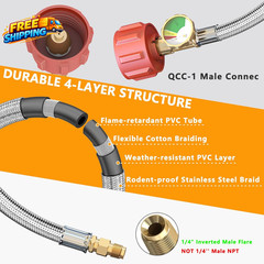 2-Stage Auto Changeover LP Propane Gas Regulator with 48”Stainless Braided