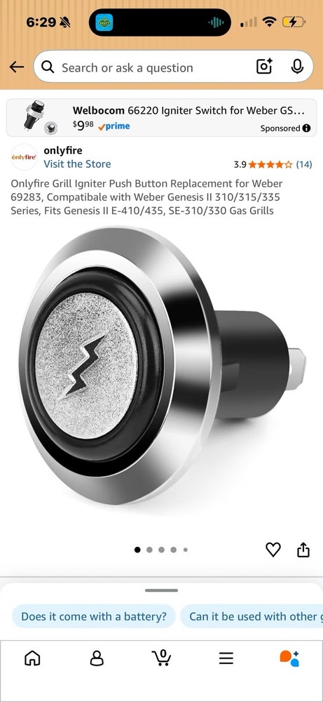 Grill Igniter Push Button 69283 Replacement for Weber Genesis I & II 310 315 335