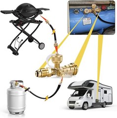 Propane Brass Tee Adapter Kit 4-Port Propane Brass Tee, 5ft &12ft Extension Hose