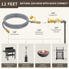 3/8-Inch Natural Gas Hose with Quick Connect Fittings, Propane to Natura