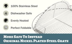 304 Stainless Steel Hinged Cooking Grate for 22 in Weber Charcoal Grills 21.5 in