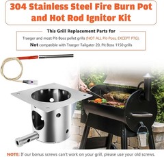 304 Stainless Steel Fire Burn Pot and Hot Rod Ignitor Kit for Traeger Pit Boss