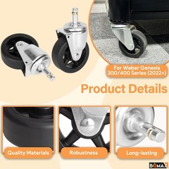 Bqmax Grill Wheels For Weber Genesis 300/400 Series Grills 2022 Locking Caster
