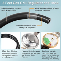 3 Feet Propane Regulator with Hose, Propane Tank Hose, Gas Grill Regulator and H