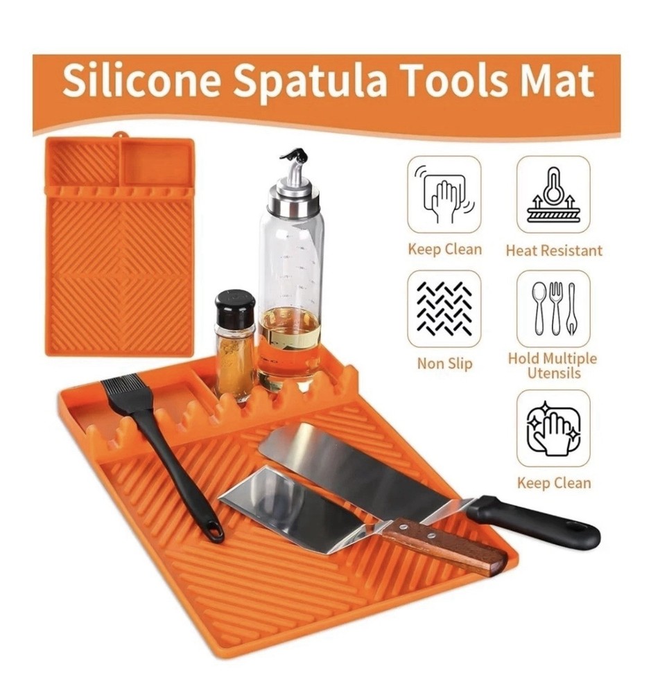 VISNFA Silicone Griddle Tools Mat Orange for Blackstone Weber Pit Boss Traeger