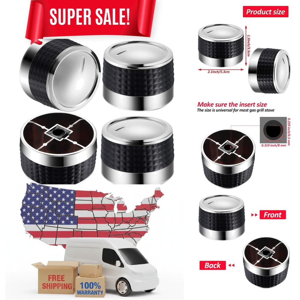 Durable 4-Pack Control Knobs for Gas Grills – Chrome-Plated Stainless Steel