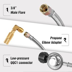 6ft Braided Propane Regulator Hose w/ 90° Elbow for Blackstone Tabletop Griddles