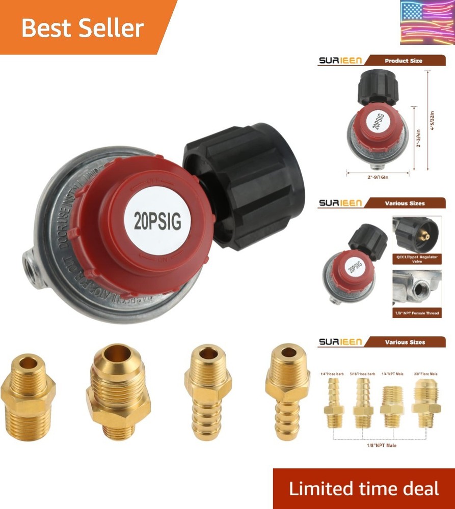 0-20 PSI Adjustable High Pressure Propane Regulator Valve Kit, /Type1 Regulat…