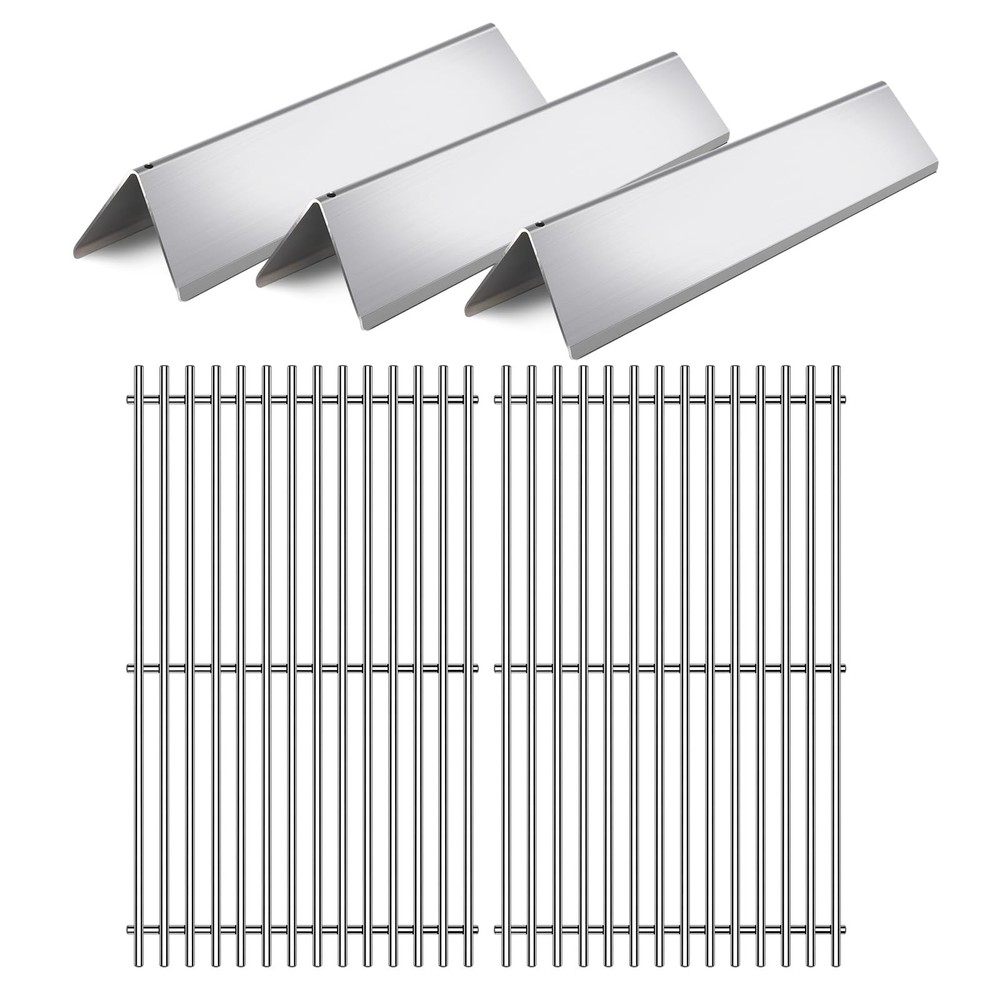 2Pack 17.5 Inch 7637 Cooking Grates with 3Pack 7635 Flavorizer Bars Heat Plat…